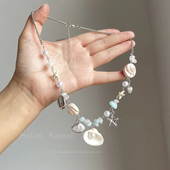 淡蓝色海星串珠项链海边度假风吊坠贝壳锁骨链夏天新款 女颈链配饰
