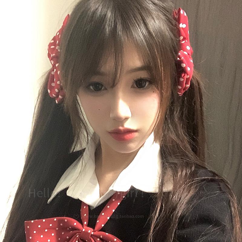 日系学院风红色波点蝴蝶结发夹