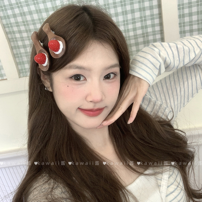 甜美元气少女感草莓奶油勺子发夹
