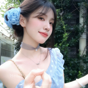 超仙氛围感蓝色立体玫瑰花抓夹女ins风温柔气质发夹后脑勺鲨鱼夹