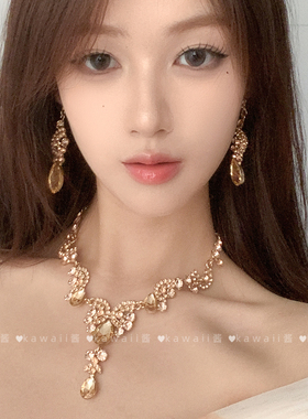 轻奢香槟色锆石项链耳环套装