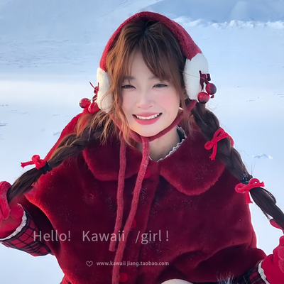 圣诞节新年礼物红色樱桃针织耳罩冬季甜美可爱毛绒耳包骑行耳捂子