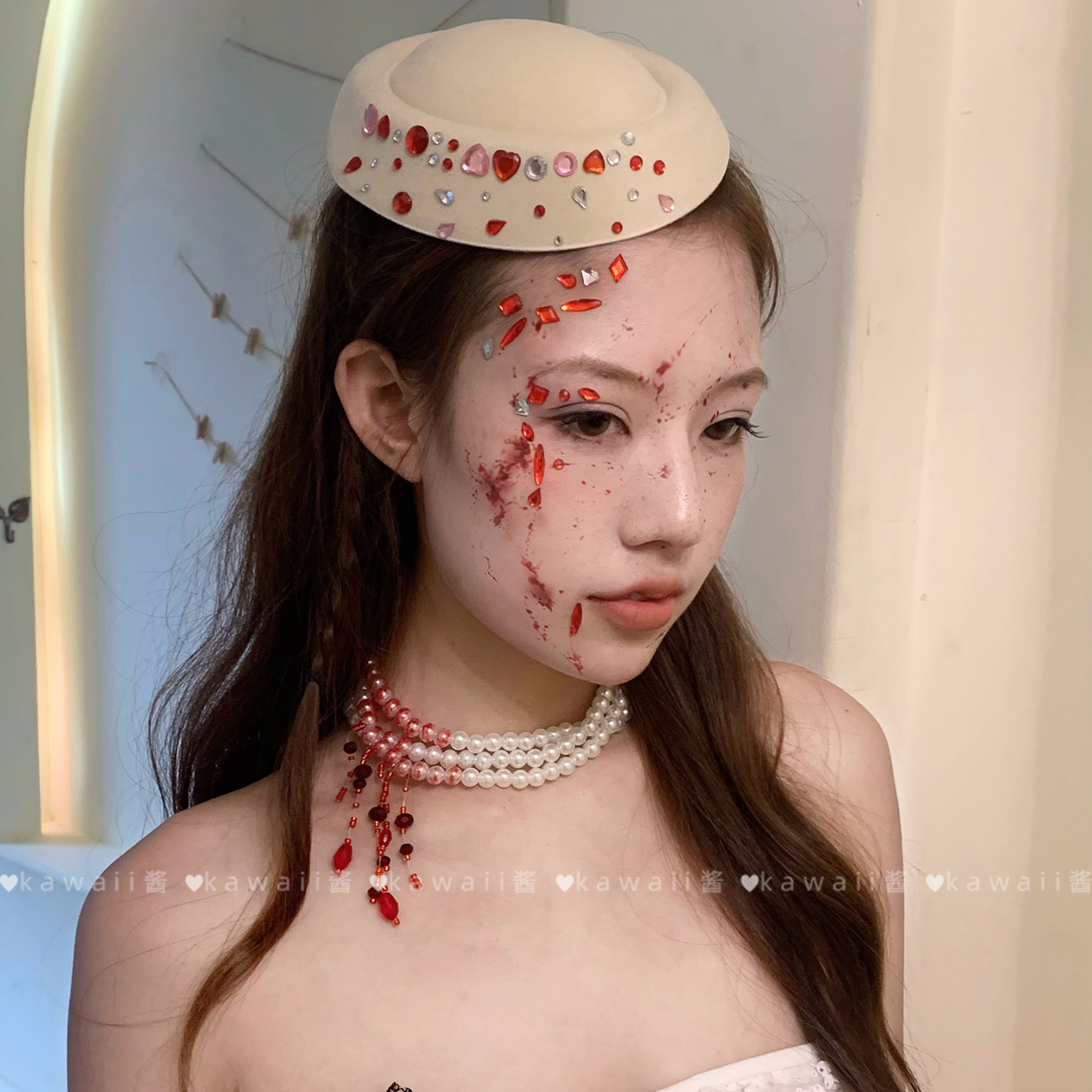 暗夜修女万圣节血滴红钻小礼帽