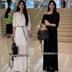 上衣吊带连衣裙两件套 高级感纯欲气质套装 2025夏季 新款 不规则罩衫