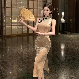 优雅旗袍复古改良版 显瘦中长裙轻奢性感礼服包臀开叉连衣裙女 修身