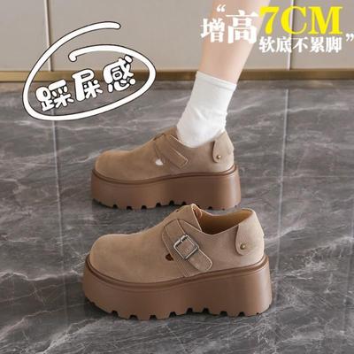 小个子增高7CM厚底勃肯鞋女款2025新款春季复古一脚蹬乐福鞋34码