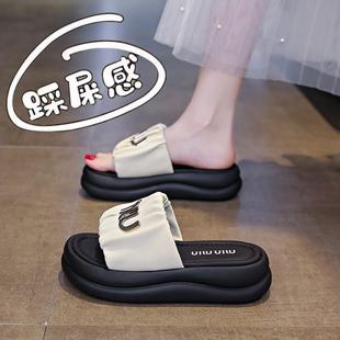 厚底增高凉拖34码 高级感小香风拖鞋 海边沙滩鞋 女夏季 外穿2025新款