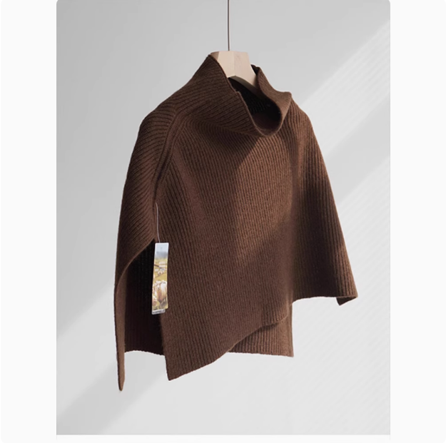 法式复古高领针织围脖围巾女秋冬加厚外穿高级感披肩开叉保暖脖套