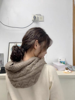纯羊毛连帽子脖套一体女秋冬百搭保暖时尚针织围脖毛线围巾帽子