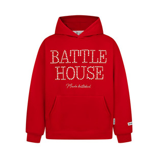 FOCK 美式复古钉珠字母连帽卫衣男女套头情侣休闲宽松上衣潮帽衫