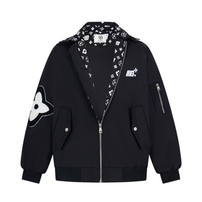 FOCK美式复古字母印花翻领夹克