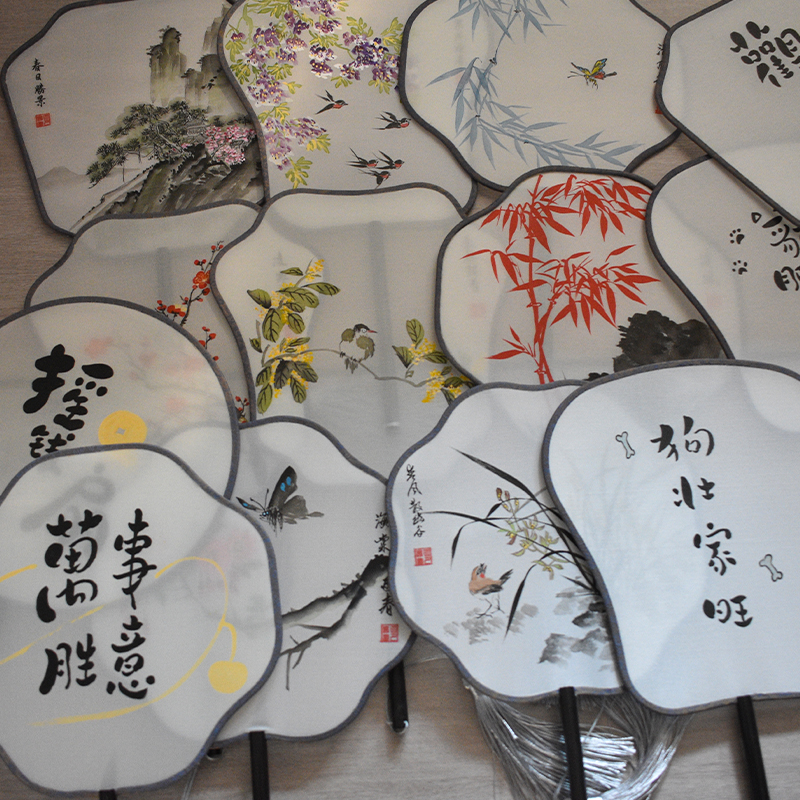 绢面纯手工真丝黑檀木纯手绘