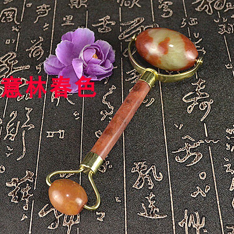 天然玉石滚轮美容器岫玉花玉面部眼部按摩器家用按摩棒
