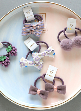 韩版新款可爱毛球蝴蝶结皮筋宝宝扎头发头花韩版手工发绳儿童发饰