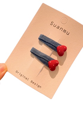 红色波点蝴蝶结儿童发夹可爱宝宝刘海夹韩版牛仔bb夹爱心女童边夹