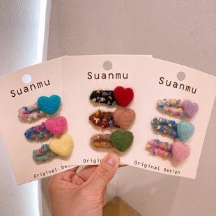 新年洋气小号毛毡儿童发夹毛绒可爱宝宝刘海边夹女童发饰头饰发卡