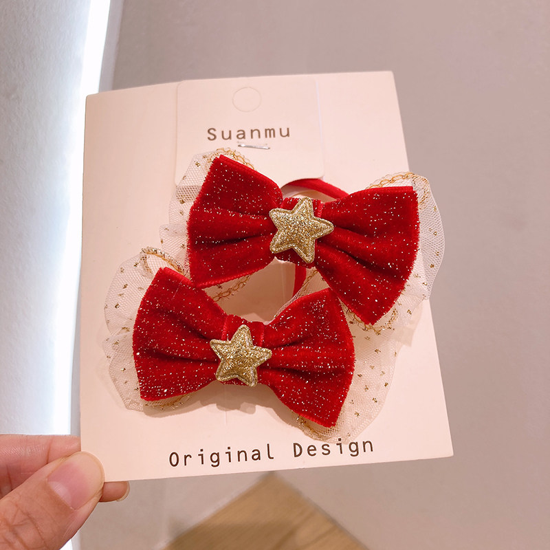 新年儿童发饰红色蝴蝶结星星发圈小女孩扎发女童皮筋宝宝头绳头饰,童装/婴儿装/亲子装,发饰,淘宝优惠券,粉丝福利购,淘宝优惠卷