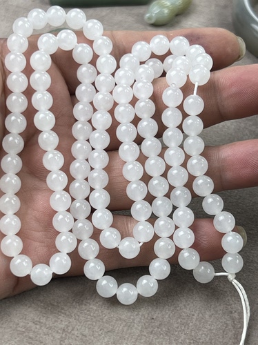 和田玉羊脂白玉卡7链108链
