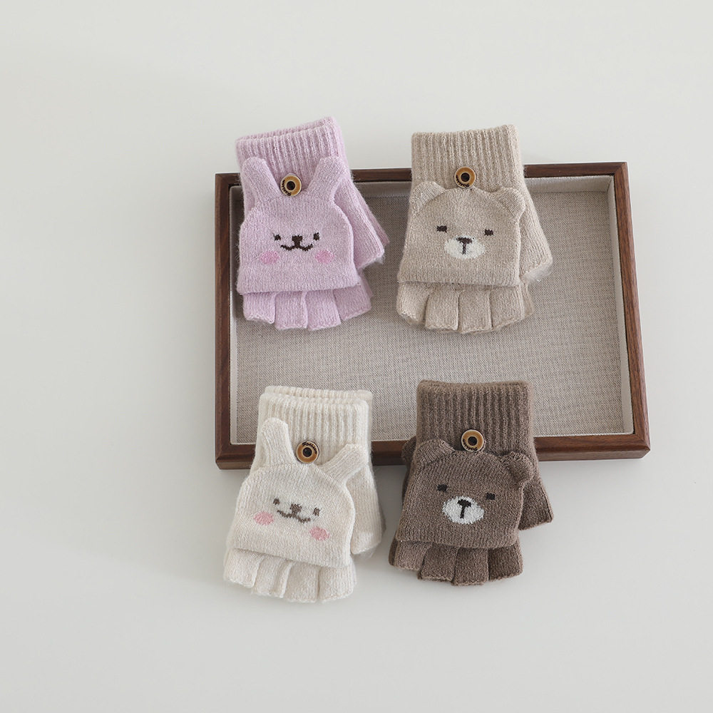 儿童翻盖手套秋冬天半指保暖男女宝宝韩版婴儿幼加厚小孩2-4岁