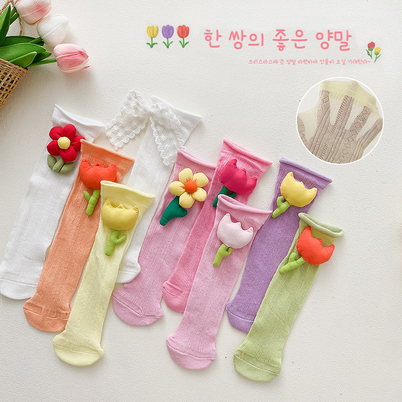 女童袜子儿童袜子纯棉中筒袜女孩夏季可爱公仔袜洋气袜夏天网眼袜