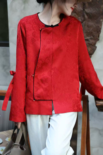 2026春款新款新中式国风重磅人丝提花袖子系带装饰设计外套