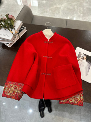 羊毛外套羊毛外套新中式国风复古提花上衣人丝香云纱外套