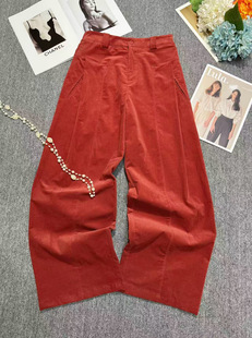 匹马棉灯芯绒裤时尚香蕉裤女夏季宽松显高百搭休闲高腰直筒长裤子