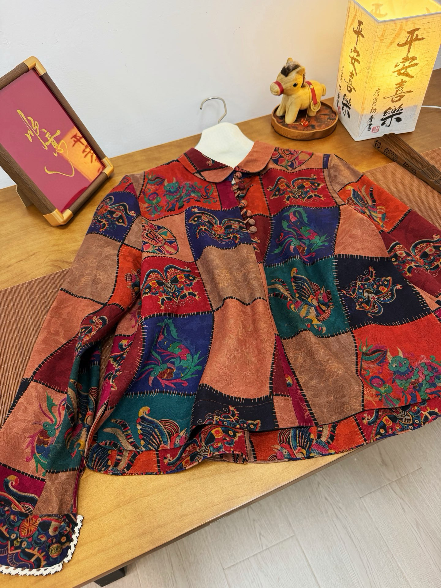 真丝绢纺香云纱上衣外套新中式国风圆领长袖真丝提花宽松外套女