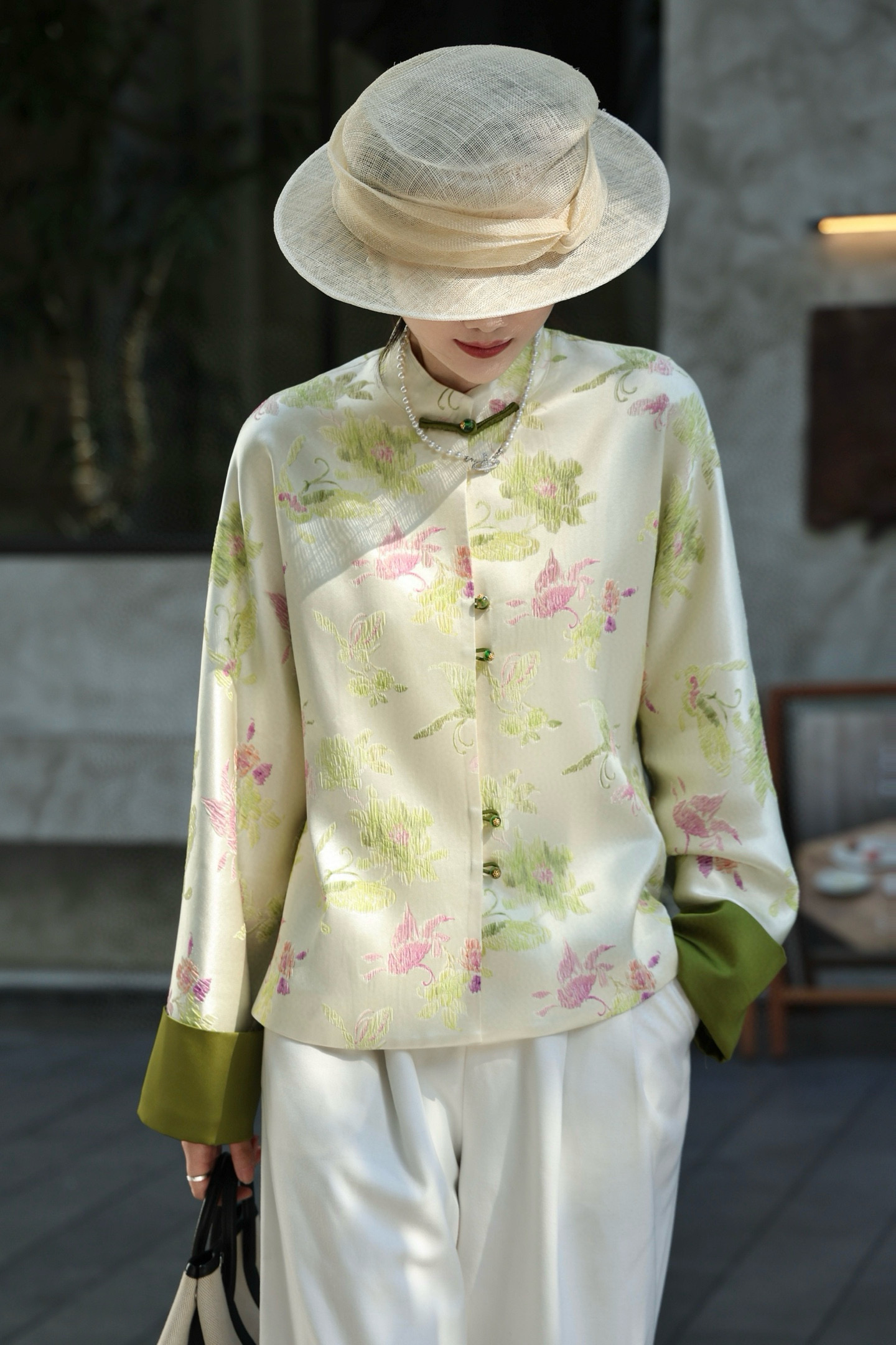 真丝冠乐绉蝴蝶提花盘扣外套新中式国风气质长袖外套桑蚕丝上衣女