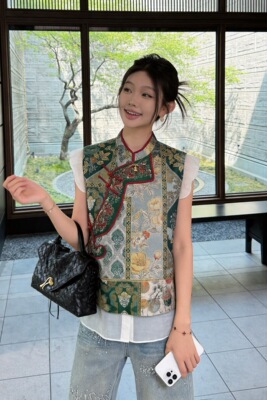 真丝蜀锦上衣马甲2026秋季新款新中式国风高级感气质百搭款上衣女