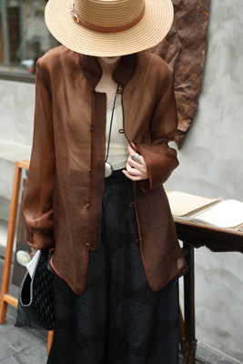 桑蚕丝真丝欧根纱提花真丝提花打底衫新中式衬衫气质国风时髦上衣