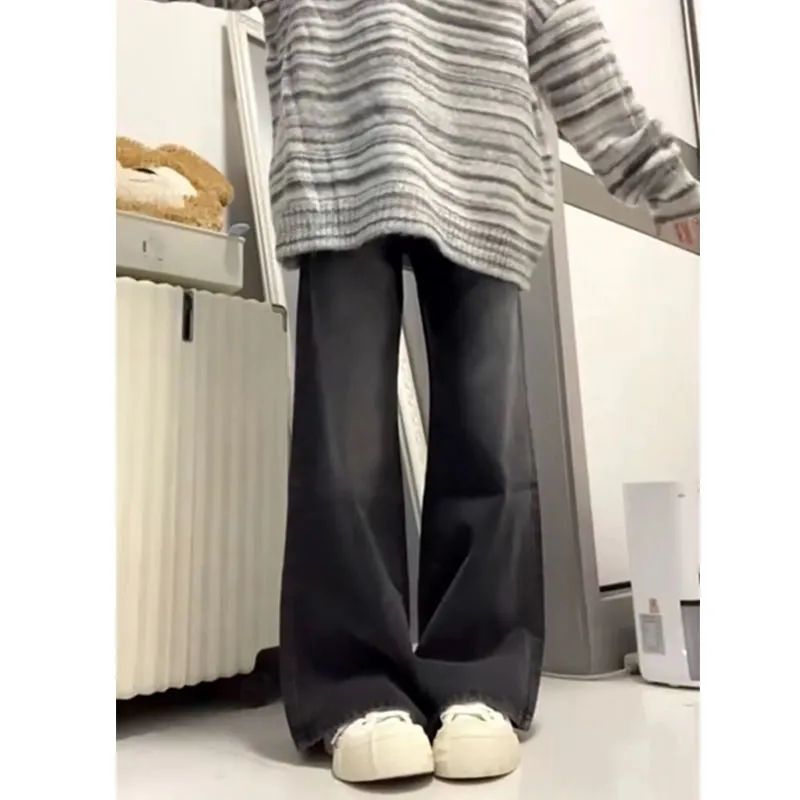 小众设计感深灰色宽松显瘦牛仔裤牛仔裤