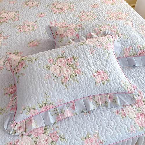 全棉夹棉加厚枕套纯棉碎花荷叶花边枕头套48x74cm一对2只装枕芯罩