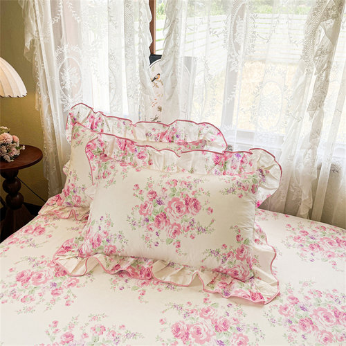 全棉荷叶花边枕套一对2只枕头套