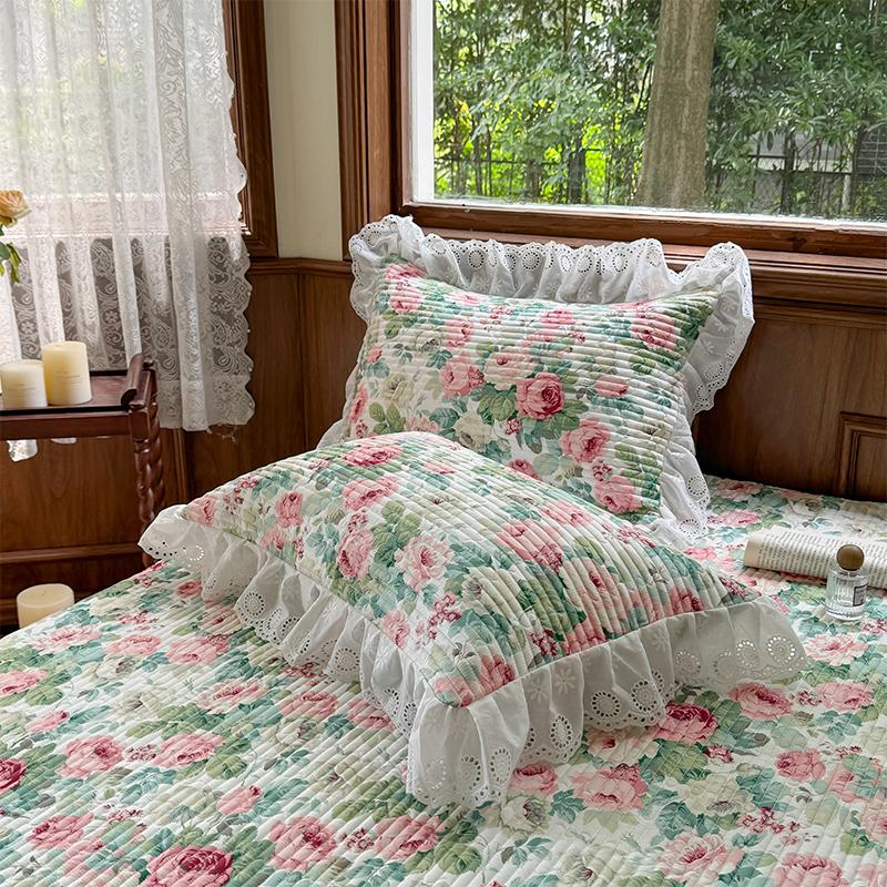 全棉枕套纯棉夹棉加厚蕾丝花边枕头套48x74cm一对装2只家用枕芯套