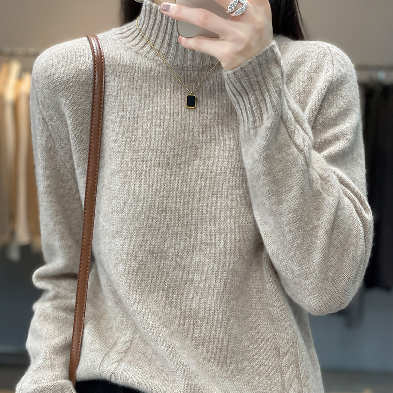 2025秋冬新款半高领羊毛衫女亲肤100%纯毛衣双股加厚专柜正品打底