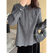 衬衫 面料巨舒适 美丽诺斜纹羊毛不规则下摆木耳边立领新中式 上衣