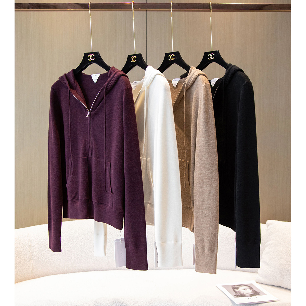 RIBBE匠心品质！叠穿神器 拉链半门襟宽松连帽羊毛针织衫套头毛衣,女装/女士精品,毛针织衫,淘宝优惠券,粉丝福利购,淘宝优惠卷