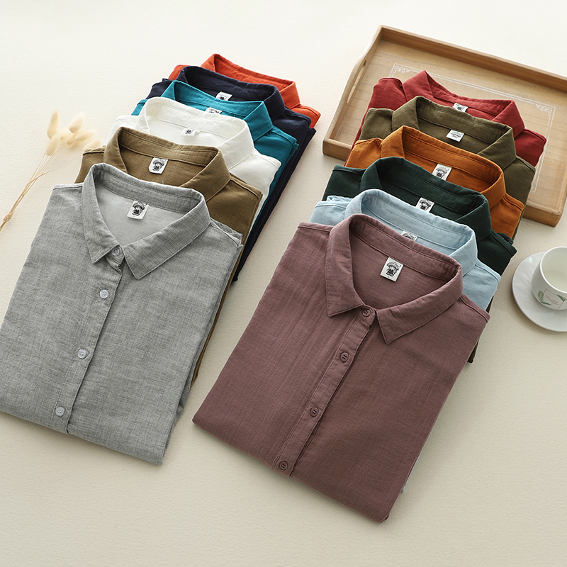 显瘦双层纱尖领长袖衬衫女