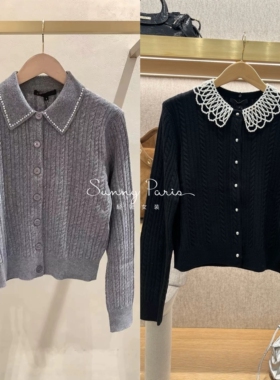 25秋冬Mj*法式时尚可拆卸珍珠娃娃领修身针织衫+ 甜美闪钻上衣