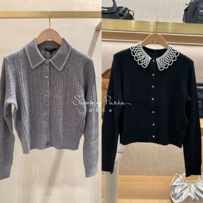 25秋冬Mj*法式时尚可拆卸珍珠娃娃领修身针织衫+ 甜美闪钻上衣