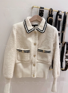 23秋冬新款MJ法式小香风撞色粗花呢修身针织外套MFPBL00474