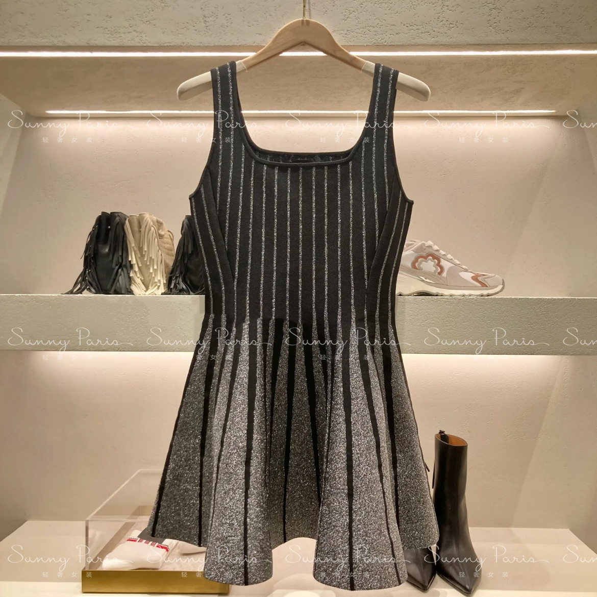 24秋冬M@JE法式复古风撞色线条修身高腰针织连衣裙MFPRO03918