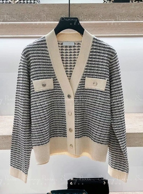 23新款SD法式通勤经典款全羊毛横条纹针织开衫外套SFPCA00690