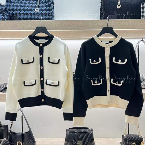 23新款SD法式经典款撞色包边金属扣针织衫开衫上衣4色SFPCA00764