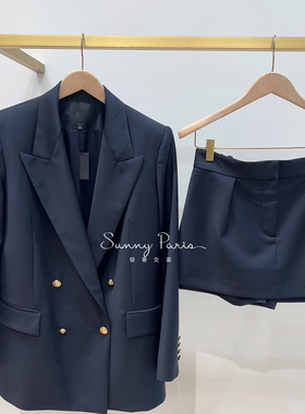 25秋冬新款M法式时尚翻领双排扣短款西装外套上衣+同系列半身裙