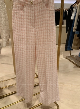 24春夏新款SD法式甜美粗花呢格纹高腰休闲裤长裤SFPPA01349