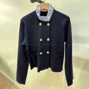 SFPCA01146 气质蓝色荷叶花边领针织开衫 25春夏S@NDRO法式 优雅时尚