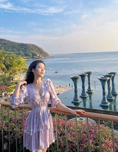 优雅紫色花边领甜美刺绣收腰连衣裙MFPRO03495 24春夏M@JE法式