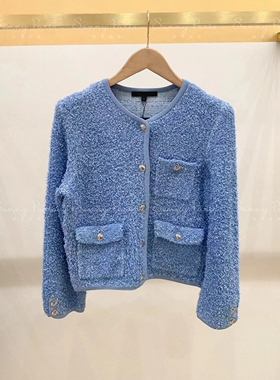 24春夏Mj*法式甜美小香风粗花呢金属扣针织衫开衫外套